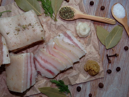 lard with spicesの写真素材