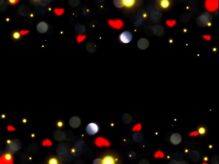 flare and hearts on a black backgroundの写真素材