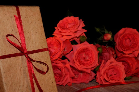 Gift and rosesの写真素材
