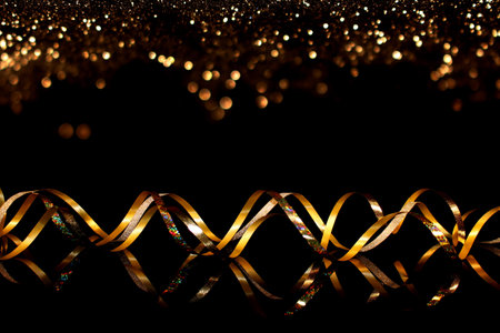 beautiful festive background, golden serpentine on a black backgroundの写真素材