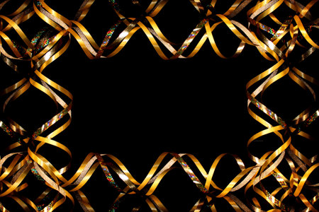 beautiful festive background, golden serpentine on a black backgroundの写真素材