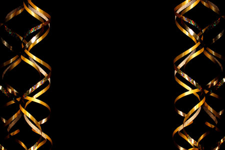 beautiful festive background, golden serpentine on a black backgroundの写真素材