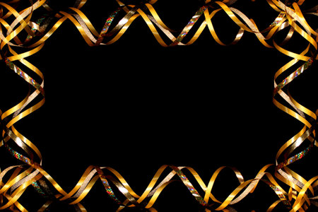 beautiful festive background, golden serpentine on a black backgroundの写真素材