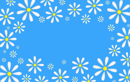 beautiful illustration of daisies on a blue backgroundの写真素材