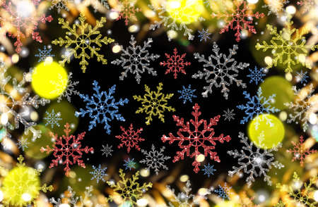 beautiful Christmas background with colorful snowflakes on a shiny backgroundの写真素材