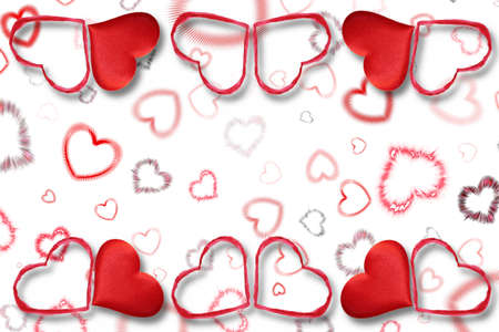 beautiful background with red hearts on a white backgroundの写真素材