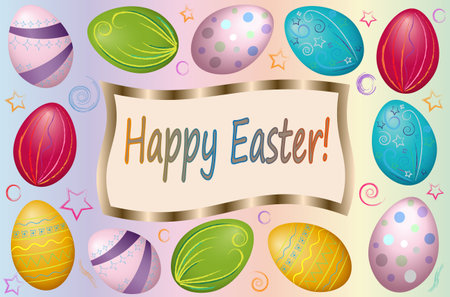 beautiful Easter background with colorful eggs on a light backgroundのイラスト素材