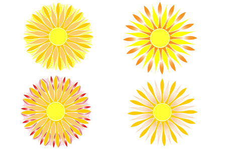 beautiful yellow sun with long bright raysのイラスト素材