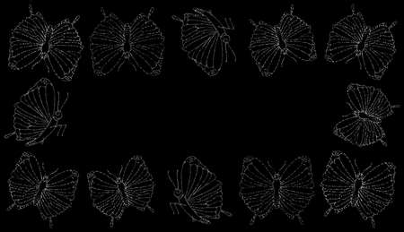 beautiful pattern of butterflies made of sequins on a black backgroundの写真素材