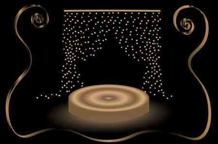beautiful golden pedestal with sequins on a black backgroundのイラスト素材