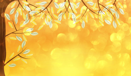 beautiful autumn background with yellow leaves on a treeの写真素材