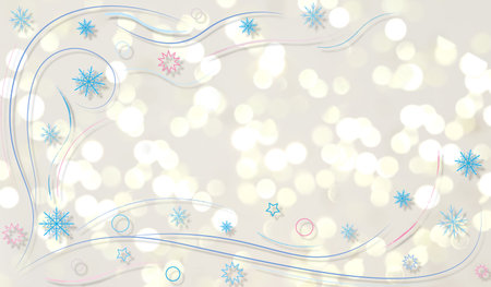 beautiful winter background with blue snowflakes on a shiny backgroundの写真素材