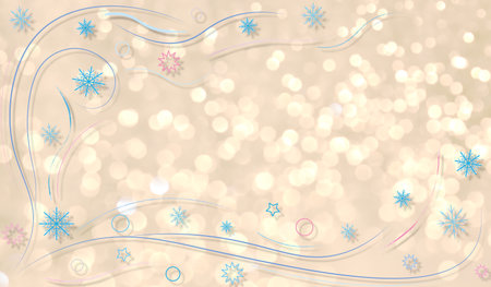 beautiful winter background with blue snowflakes on a shiny backgroundの写真素材
