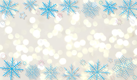 beautiful winter background with blue snowflakes on a shiny backgroundの写真素材