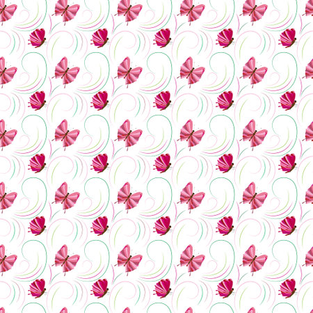 seamless background with beautiful pink butterflies on a white backgroundのイラスト素材