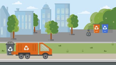 Garbage collection on the streets of the cityのイラスト素材