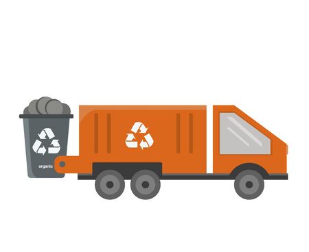 Garbage truck in orange color illustration on white backgroundのイラスト素材