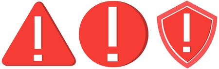 Collection of three warning icons (triangle, warning, shield), vector illustrationのイラスト素材