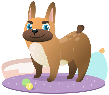 Cute French Bulldog on carpet. Vector illustrationのイラスト素材