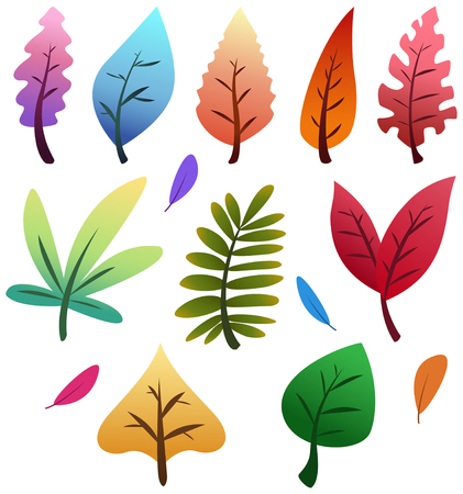 Leaves set isolated on white background. Gradient vibrant colors, vector illustrationのイラスト素材