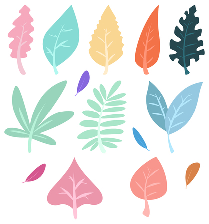 Leaves set isolated on white background. Flat pastel colors, vector illustrationのイラスト素材
