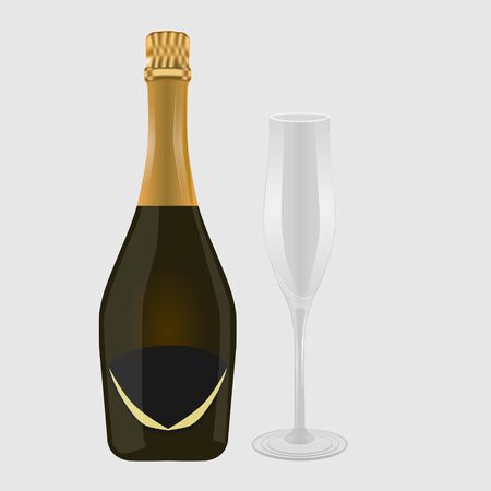 bottle and glass of chmpagne vector illustrationのイラスト素材