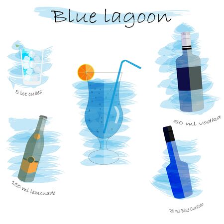 blue lagoon recipe infographics vector illustrationのイラスト素材