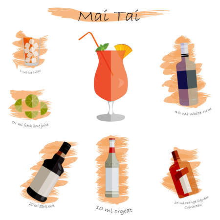 mai tai recipe infographics vector illustrationのイラスト素材