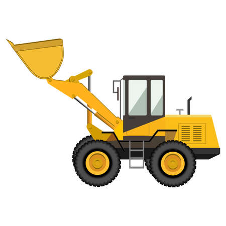 Yellow excavator. Industrial machinery. Construction machinery. Vector illustration.のイラスト素材