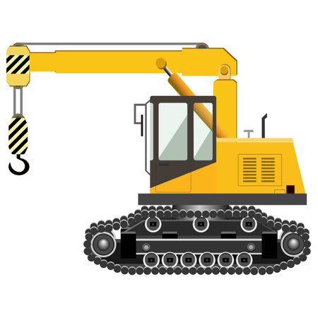 Yellow crawler crane. Industrial machinery. Construction machinery. Vector illustration.のイラスト素材