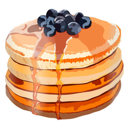Pancakes with blueberry and honey. Pancake for banner, card, flyer. Vector illustration isolated on white background.のイラスト素材