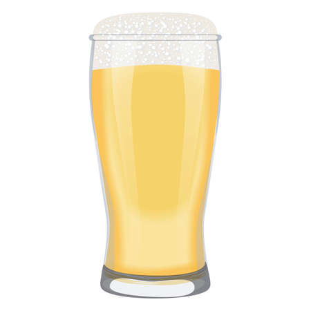 Weizen glass with light beer for banners, flyers, posters, cards. Lager with foam. International Beer Day. Beer day. Alcoholic drinks. Beer glass. Vector illustration isolated on white backgroundのイラスト素材