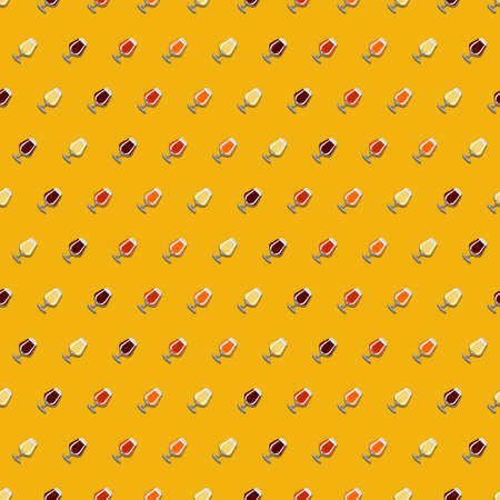 Seamless pattern with craft beer in snifter. Light beer, dark beer, ale, and lager in cartoon style. Beer day. October fest. Vector illustration isolated on blue background. Seamless background.のイラスト素材