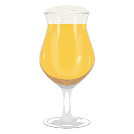 Tulip beer glass with light beer for banners, flyers, posters, cards. Lager with foam. Beer day. Alcoholic drinks. October fest. Vector illustration isolated on white backgroundのイラスト素材