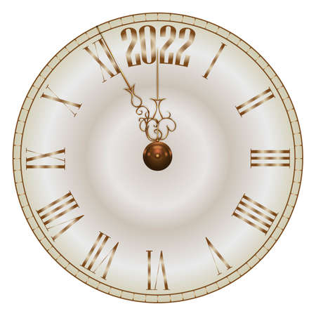 New year clock for banners, flyers, posters, greeting cards. Christmas and new year. Countdown to midnight. Last moments before Christmas or New Year, 2022. Vector illustration on white backgroundのイラスト素材