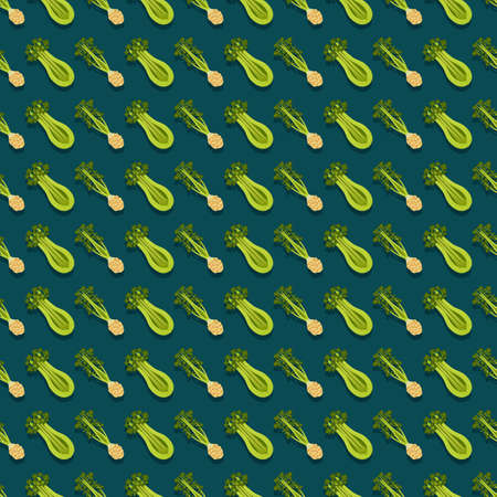 Seamless pattern of root celery. Celery with leaves. Radish flat style. Radish with tops. Organic vegetables. Vector illustration in flat style isolated on blue background. Seamless backgroundのイラスト素材
