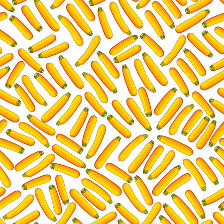 Seamless pattern with Yellow zucchini or golden zucchini. Courgette or marrow. Summer squash. Cucubits. Fruit and vegetables. Cartoon style. Vector illustration isolated on white background.のイラスト素材