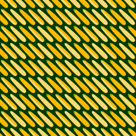 Seamless pattern with Yellow zucchini or golden zucchini. Courgette or marrow. Summer squash. Cucubits. Fruit and vegetables. Flat style. Vector illustration isolated on green background.のイラスト素材