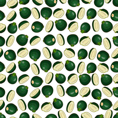 Seamless pattern with Round Zucchini or Eight Ball squash. Courgette or marrow. Summer squash. Cucubits. Fruit and vegetables. Cartoon style. Vector illustration isolated on white background.のイラスト素材