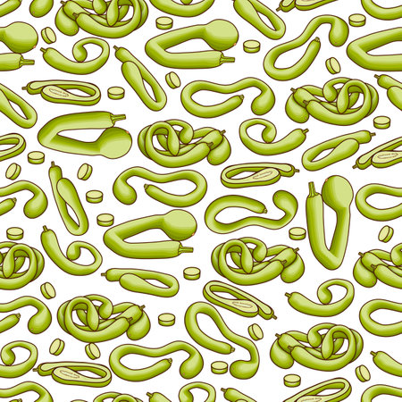 Seamless pattern with Tromboncino Squash or trombetta squash. Zucchino or zucchetta rampicante. Summer squash. Fruits and vegetables. Clipart. Vector illustration isolated on transparent background.のイラスト素材