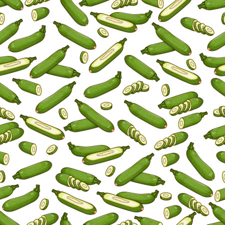 Seamless pattern with Aehobak or Korean zucchini or Korean courgette. Summer squash. fruits and vegetables. Clipart. Vector illustration isolated on transparent background.のイラスト素材