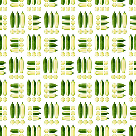 Seamless pattern with Aehobak or Korean zucchini or Korean courgette. Summer squash. fruits and vegetables. flat style. Vector illustration isolated on transparent background.のイラスト素材