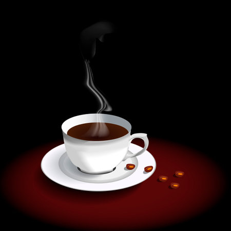 white cup of aroma coffee on black background vector illustrationのイラスト素材