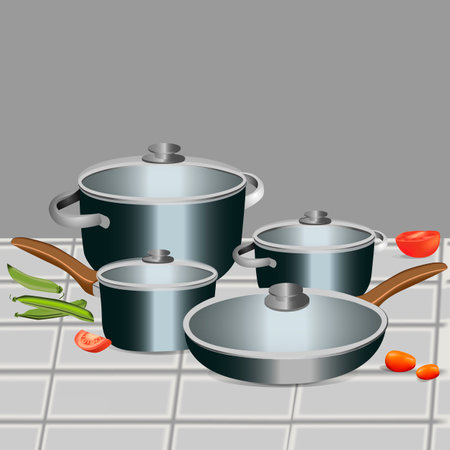 stainless cookware set vector illustrationのイラスト素材