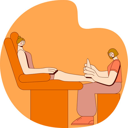 Techniques for giving feet massage by professional therapist in spa. Design concept. Isolated flat vector illustration.のイラスト素材