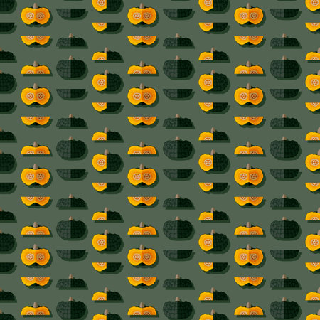 Seamless pattern with Marina di Chiogga Squash or Chioggia Sea pumpkin. Winter squash. Vegetables. Flat style. Isolated vector illustration.のイラスト素材