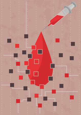 Hacking blood sample. Decoding and transferring the results of assays. A drop of blood is transformed in the circuit of microchipsのイラスト素材