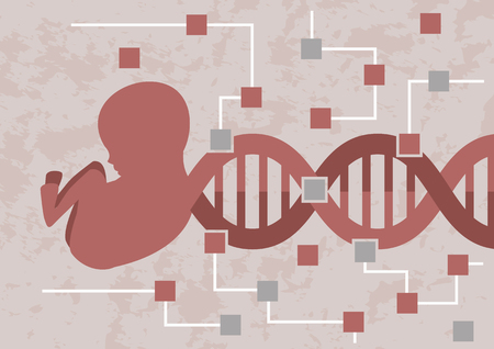 Hacking baby embryo. Decoding the mutation or bad genes. DNA of baby embryo is transforming in the circuit of microchipsのイラスト素材