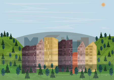 Example of microclimate. A big city in a valley, there is a foggy a lot of timeのイラスト素材