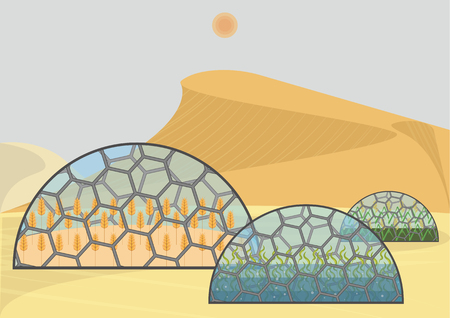 Closed ecological system. Concept of use. Wheat, rice, algaeのイラスト素材